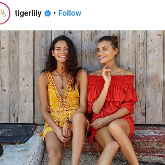 TIGERLILY Shirred Off The Shoulder Dress NWT R$170 - Picture 3 of 11